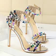267-2 Sapatos Femininos Estilo Europeu e Americano Estilo Romano Salto Fino Salto Super Alto Bico Aberto Sandálias de Re