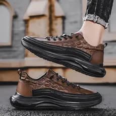 Tênis Casuais Masculinos Moda Padrão de Crocodilo Sapatos Esportivos Masculinos Confortáveis Sapato de Trabalho de Alta