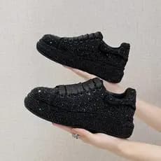 Tênis Femininos de Marca Luxuosos com Strass, Sapatos Casuais Femininos, Tênis Esportivos de Plataforma de Designer, Sap