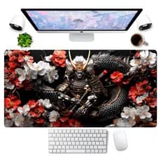 Mouse Pad Gamer p/ Destktop Borda Costurada Periférico Tema Samurais Japao Antigo