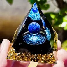 Pirâmide De Orgone Lápis-Lazúli E Obsidiana 5.0 Cm-Pedra Natural Para Energia Positiva , Relaxamento Chakra-Presente De