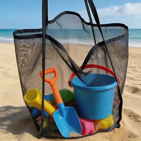 2 peças (1 bolsa de malha + 1 pulseira) Bolsa de praia de malha para a família, bolsa de praia grande de secagem rápida