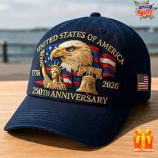 Boné de Beisebol Patriótico com Águia do 250º Aniversário dos Estados Unidos - Snapback Ajustável, Leve e Confortável, D