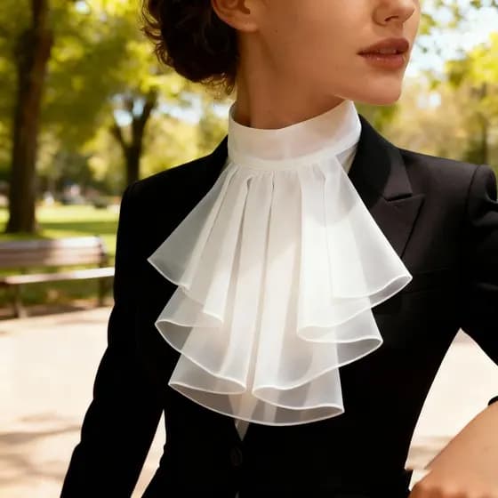 1 peça de gola falsa vintage estilo corte, cor branco água, estilo renascentista, com babados e franzidos.