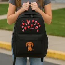 Mochila escolar preta bolsa Passeio Faculdade mochila infantil menina cachorrinho estampado