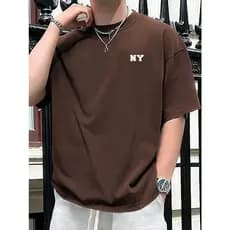 Camiseta Cores Terra Estampada NY  Marrom Bege Branco  100% Algodão exclusiva premium