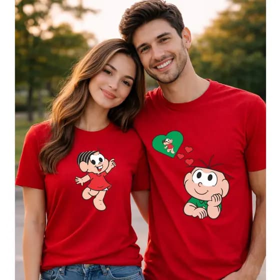 Kit Dia  Namorados kit 2 turma da Monica Slim Mozão  2 Blusas Algodão Para Você e Sua Metade Envio Imediato Eagle