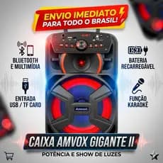 Caixa de Som Amplificadora Amvox ACA 221 Gigante II Bluetooth Bateria 220W RMS Bivolt
