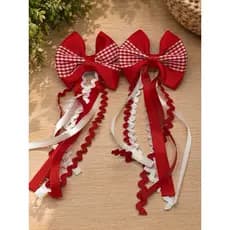 Par de Laço Junino Vermelho com Branco - Xadrez - Laço de Cabelo - Infantil - Adulto - Juvenil