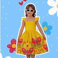 Vestido Borboleta infantil - Moda blogueirinha - Roupa Colorida - Vestido Amarelo
