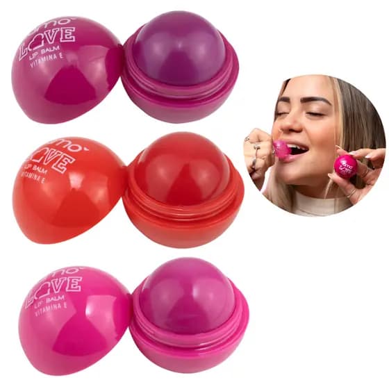 Kit 3 Brilho Labial Lip Balm Bálsamo Hidratante Protetor Labial Morango Uva Tutti Frutti Vitamina E