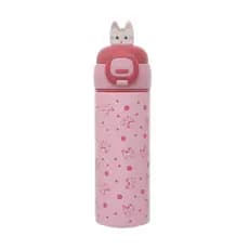 Garrafa Inox 400ml Copo Infantil Com Alça 3D Kouii Filhotiis Gato Mia