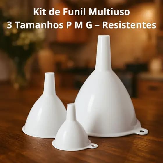 Kit Funil Multiuso 3 Tamanhos P, M e G para Cozinha Laboratório Oficina