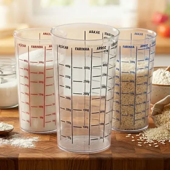 Copo Medidor e Dosador 500ml com Escalas em Gramas e ML para Receitas