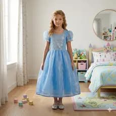 Vestido de Princesa Cinderela Longo Infantil Roupa de Menina Azul Festa Anuversário Luxo Brilho