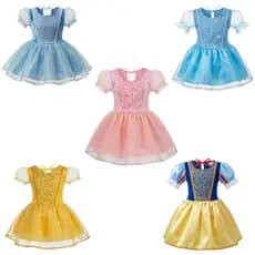 Vestido Bebê Mesversário Tematico Organza e Cetim Princesas Fantasia Roupa Infantil Menina Newborn