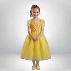 Vestido Princesa Bela e a Fera Fantasia Amarela Roupa de Menina Infantil Aniversário Festa Luxo