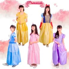 Vestido de Princesa Fantasia Menina Luxuoso Longo de Cetim com Kit Acessórios Luvas Coroa Varinha