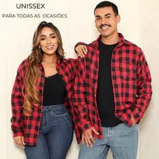 Camisa Xadrez Unissex Manga Longa Grande Flanelada Arraial Moderna Vermelho Amarelo Preto e Branco