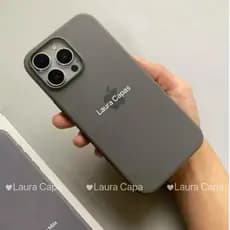 Capinha CINZA CHUMBO Para iPhone 11 12 13 14 15 16 XR X XS 7 8 Plus Pro Max Silicone Aveludada Com Logo