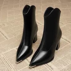 Botas Femininas de Cano Médio 2025 com Bico Fino, Salto Grosso, Detalhe Lateral, Ideais para Outono e Inverno 1524 8452