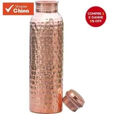 Garrafa de Água de Cobre Feita à Mão - 34oz/1000ml - Recipiente de Cobre Puro Ayurvédico para Bebidas Pesadas e QLSQ na