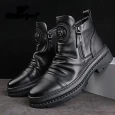 2024 Novas Botas Martin Masculinas Aumentam Solas Grossas e Estilo Casual Europeu Americano de Alto Nível RQFT