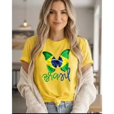 Camiseta Feminina Brasil Borboleta Estampada Moda Torcedora Envio Imediato