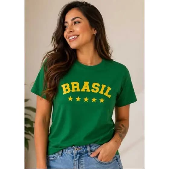 Blusa Feminina Brasil T-shirt Manga Curta Feminina Torcedora Camisa Do Brasil Blusa Copa 2026