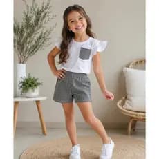 Conjunto Infantil Menina Verão 1 Blusa e 1 Shorts Algodão