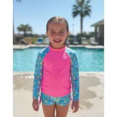 Conjunto de Biquíni Infantil Juvenil Menina Blusa Manga Longa + Calcinha com Proteção Solar UV50+