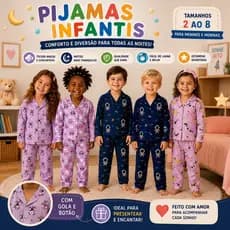 Pijama Americano Infantil Gola Botão Manga Longa Inverno Menina Menino