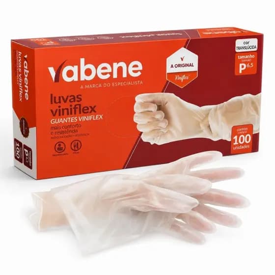 Luva Viniflex Vabene Sem Pó Translúcida Descartável Caixa 100 Unidades Tamanho P