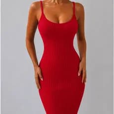 Vestido Feminino Canelado Básico Toque De Algodão Com Alça e Bojo Elástico Atrás Para Melhor Ajuste