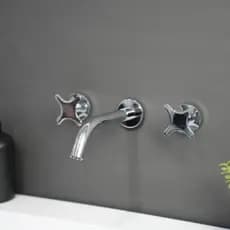 Misturador duplo comando torneira de parede moderno e de luxo cromado metal inox com registro estrelar