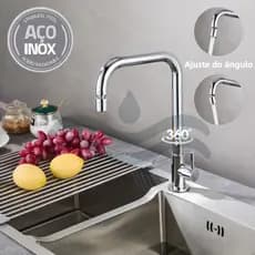 Torneira Gourmet Cozinha de Mesa Bancada com Bico Arejador Articulável Curvado Inox Metal Luxo Moderno
