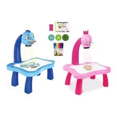 Mesa de Desenho Infantil Projetor Com Mini Lousa e Materiais - Caderno de Artes e 12 Canetinhas