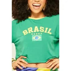 Cropped Oversized Camiseta Feminina Brasil Copa do Mundo de Futebol Tamanho Único