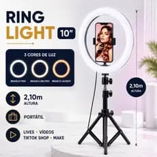 Ring Light Iluminador 10 Polegadas com Tripé 2.10m LED para Celular Live Maquiagem