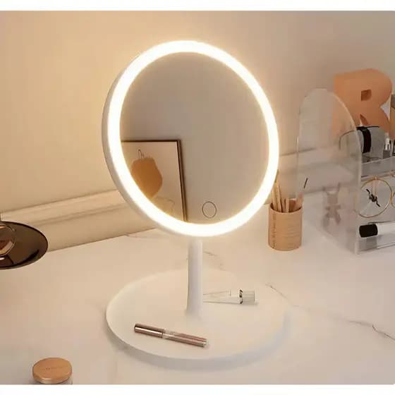 Espelho Maquiagem LED Mesa Touch USB Recarregável 24 Leds 3 Tons Luz Camarim