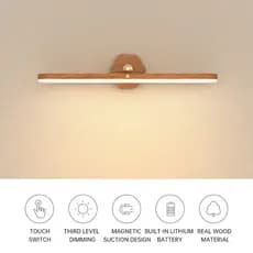 Luz De LED De Noite De Madeira Espelho De Parede Magnética USB Recarregável Portátil Para Quarto luz do armário