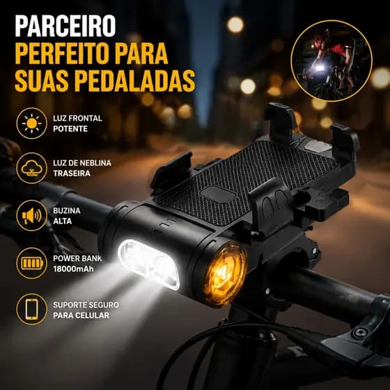Kit Lanterna Bike Com Buzina 5 Em 1 Multifuncional 10 Horas À Prova D'Água Recarregável