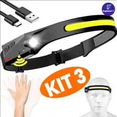 KIT1,2, 3,4 Lanterna de Cabeça Recarregável 3 Led Corpo Motion  Camping Torch Light Lamp Com Usb
