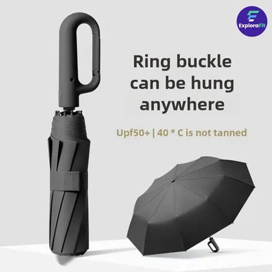 Guarda-chuva Automático Portátil com UPF 50+ - Dobrável Compacto e Anel de Fivela para Praia