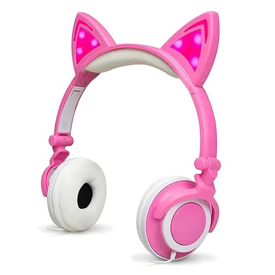Fone de Ouvido Orelhas de Gatinho H'Maston LED Rosa P2