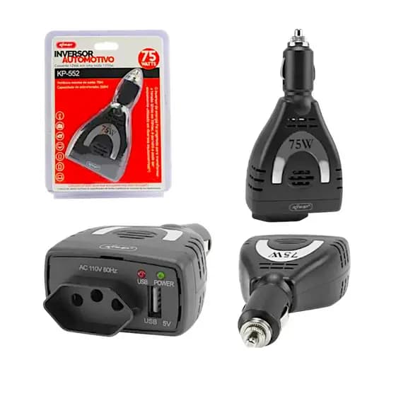 Inversor Automotivo De Potência Tomada USB 12VDC 110VAC 75W