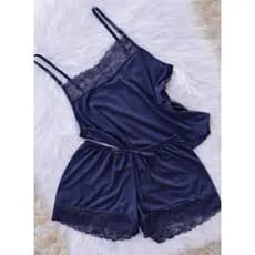 Conjunto Feminino Short Doll Pijama Sensual De Renda E Microfibra