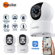 Basike Eletrônica Câmera Inteligente 2.4G Wi‑Fi– Full HD 3MP, Visão Noturna, App Yoosee