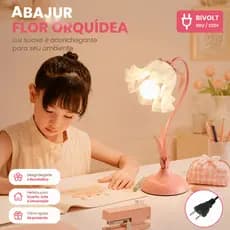 Luminária de Mesa Orquídea Floral, Luminária de Cabeceira para Quarto, Luminária de Mesa para Quarto Infantil, Luminária