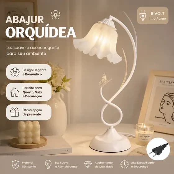 Luminária de Mesa em Forma de Flor, Luminária de Cabeceira para Quarto, Luminária Orquídea, Luminária Decorativa Criativ